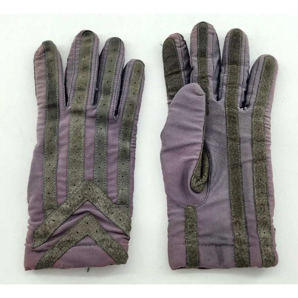 VTG Women's Isotoner Gray Classic Lined Driving Gloves‎ One Size Nylon Blend